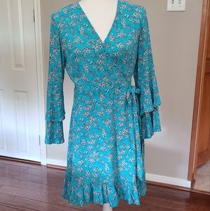 Turquoise flower wrap dress. Size 2